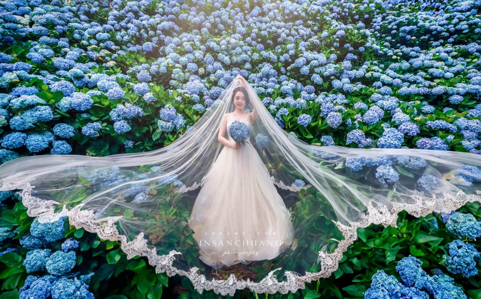 {婚攝英聖 |自主婚紗}方維+Jiaying婚紗季節限定繡球花婚紗-萬里高家繡球花第三園區-沙崙海灘-造型:朵咪